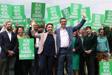 Co-leaders of the Green Party Carla Denyer and Adrian Ramsay at the launch of the party's manifesto