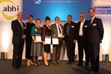 Staffordshire GP Dr Ian Greaves (fourth from right), who led development of the Memory First scheme, receives the NHS award with members of the team (Photo: Chloe Lynton)